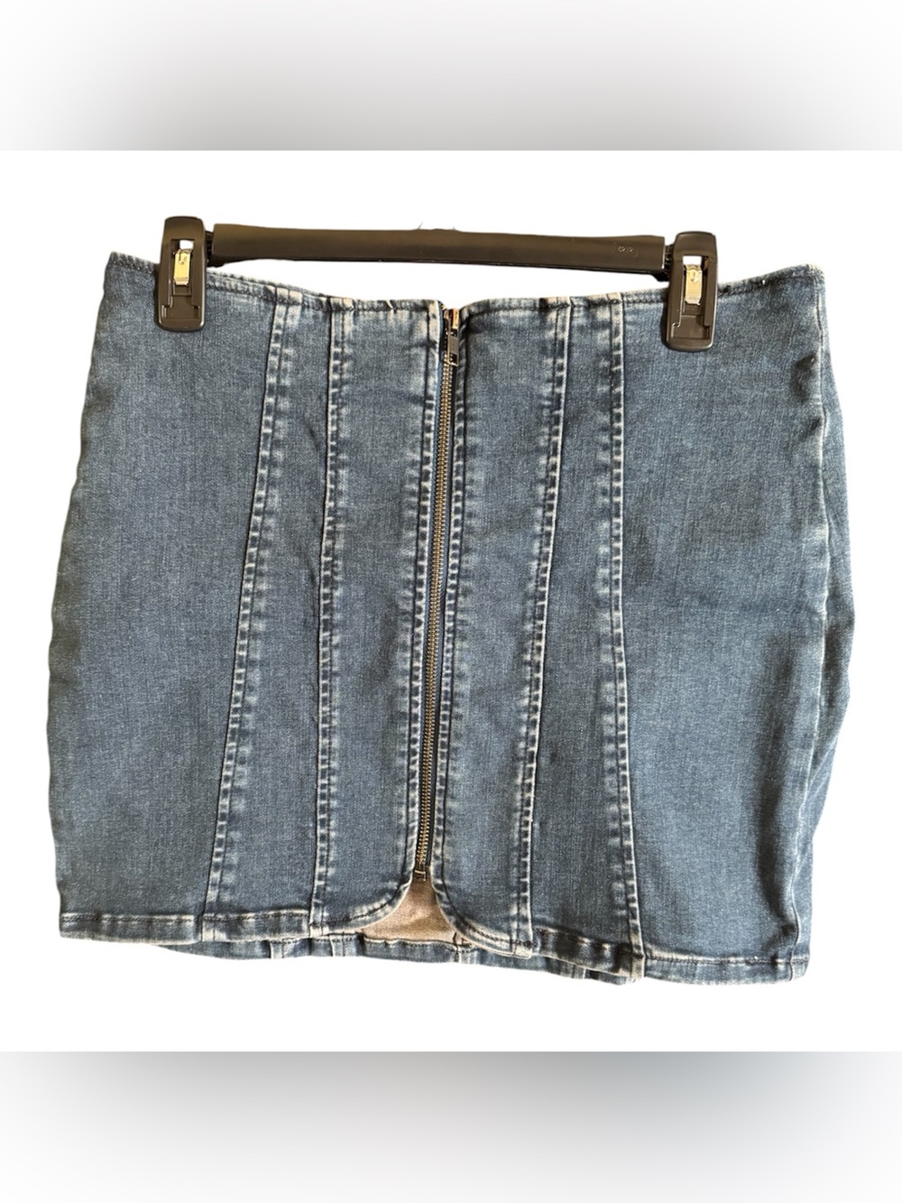 We The Free Blue High-Rise Paneled Zip Denim Skirt